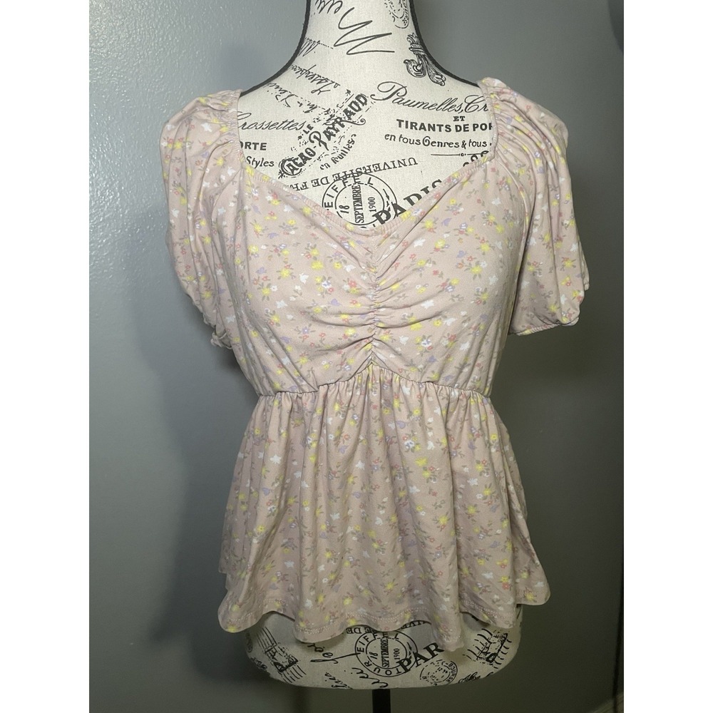 Planet Gold Floral Smocked Babydoll Blouse Size Large